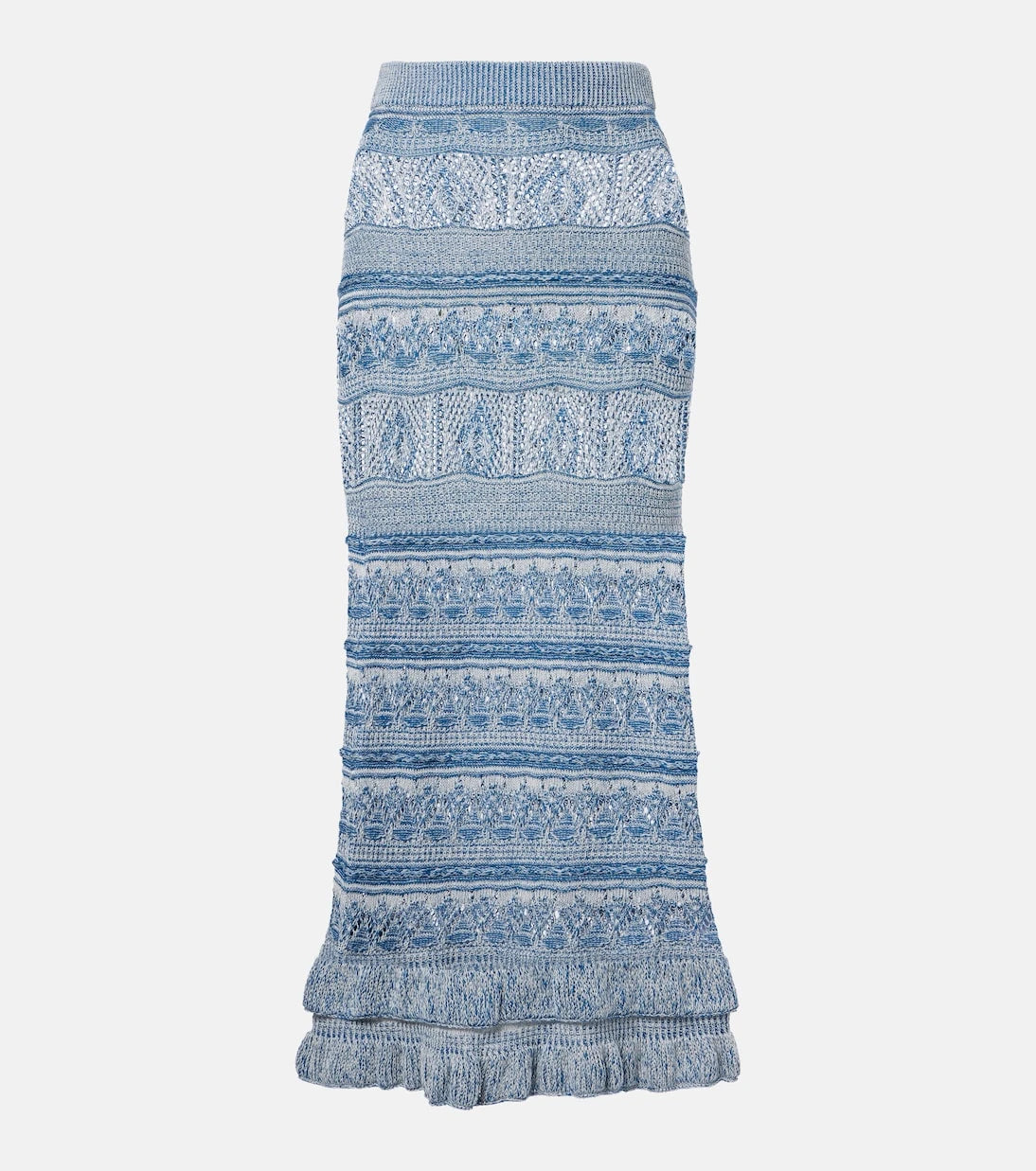 Etro - Crochet ruffled cotton midi skirt