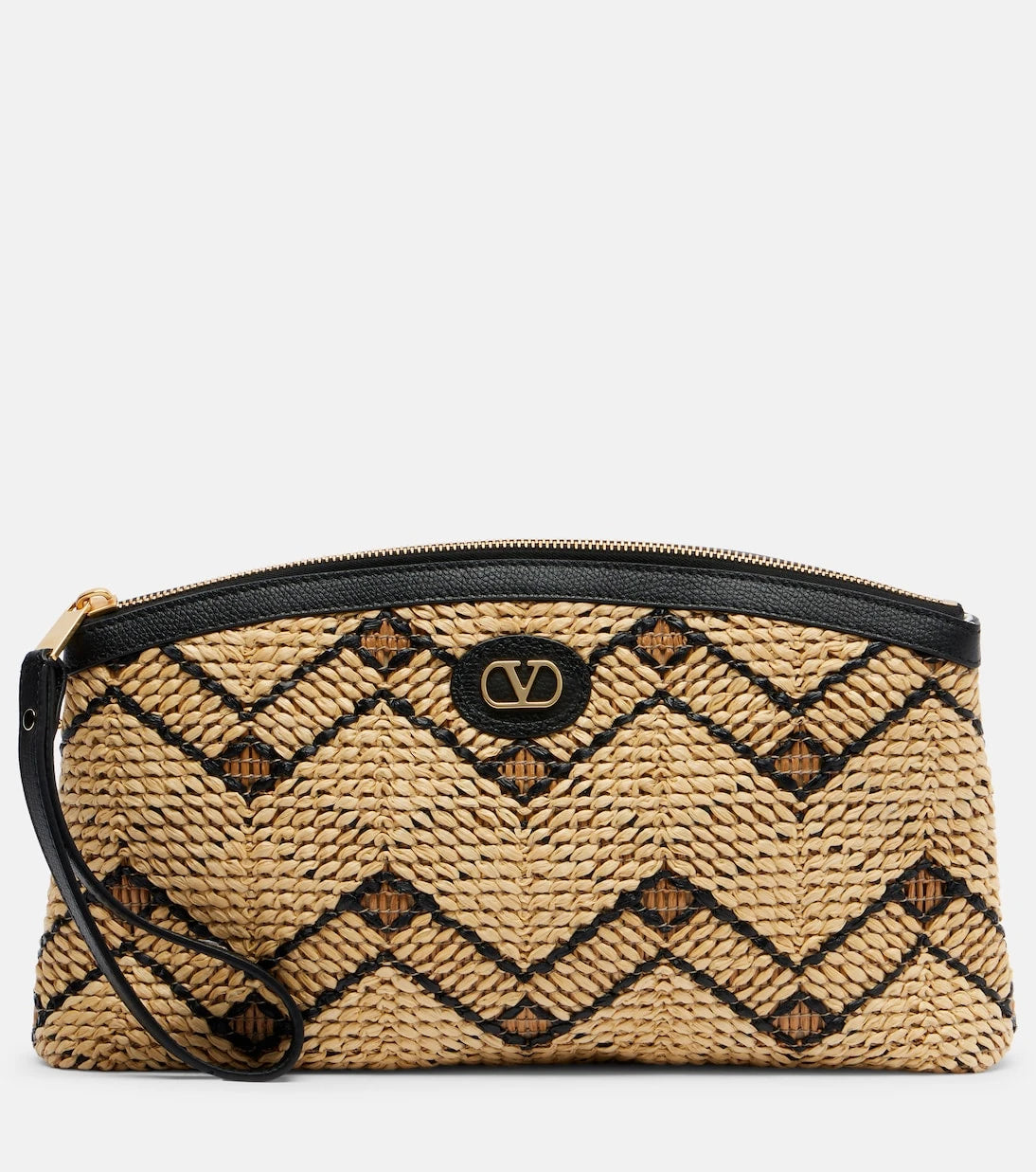Valentino Garavani - VLogo Small leather-trimmed raffia pouch