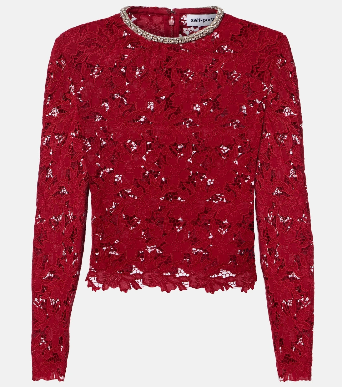 Self-Portrait - Embellished guipure lace top