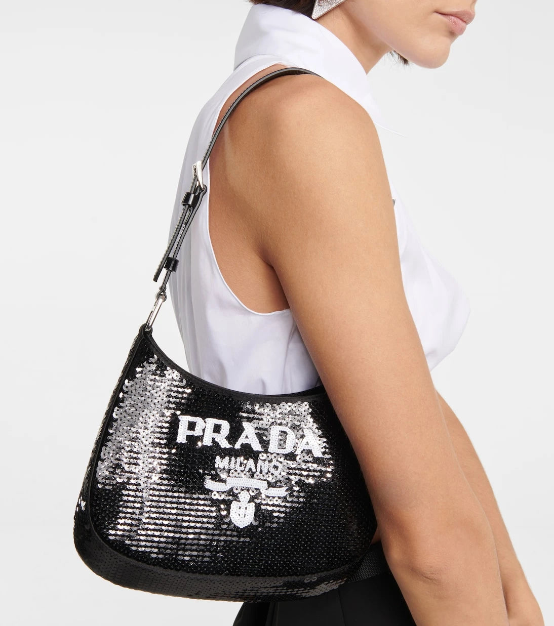 Prada - Cleo Small sequined shoulder bag