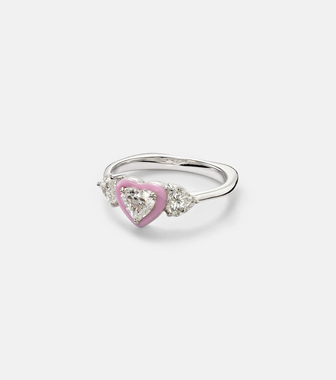 Kamyen - 18kt white gold and enamel ring with diamonds