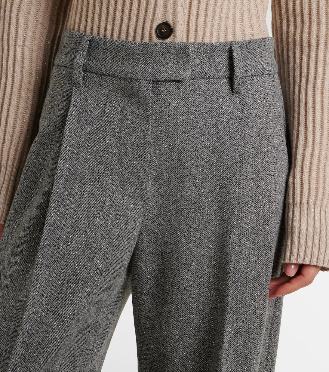 Brunello Cucinelli - Monili herringbone wool-blend wide-leg pants