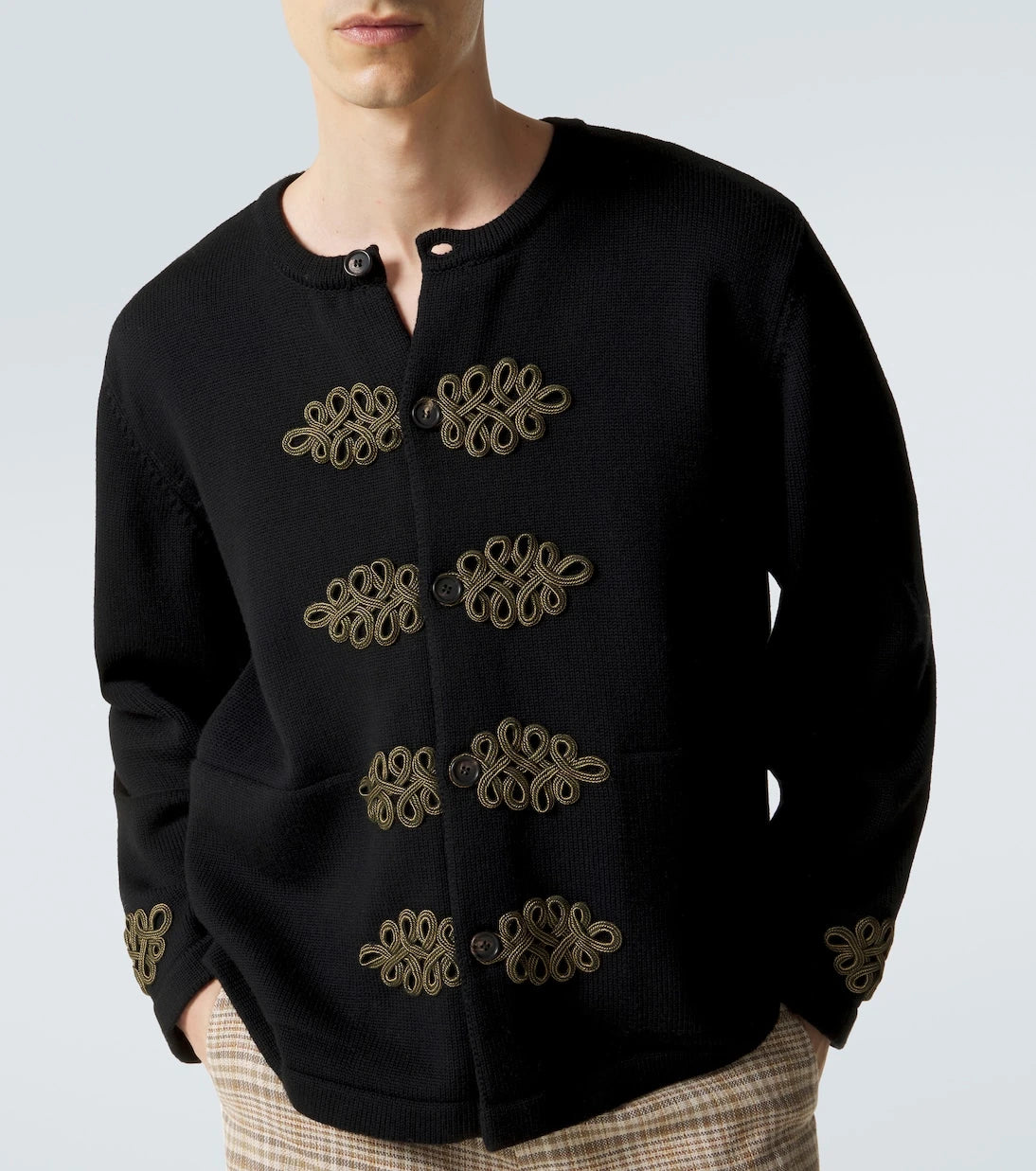 Bode - Looped Frog embroidered wool cardigan