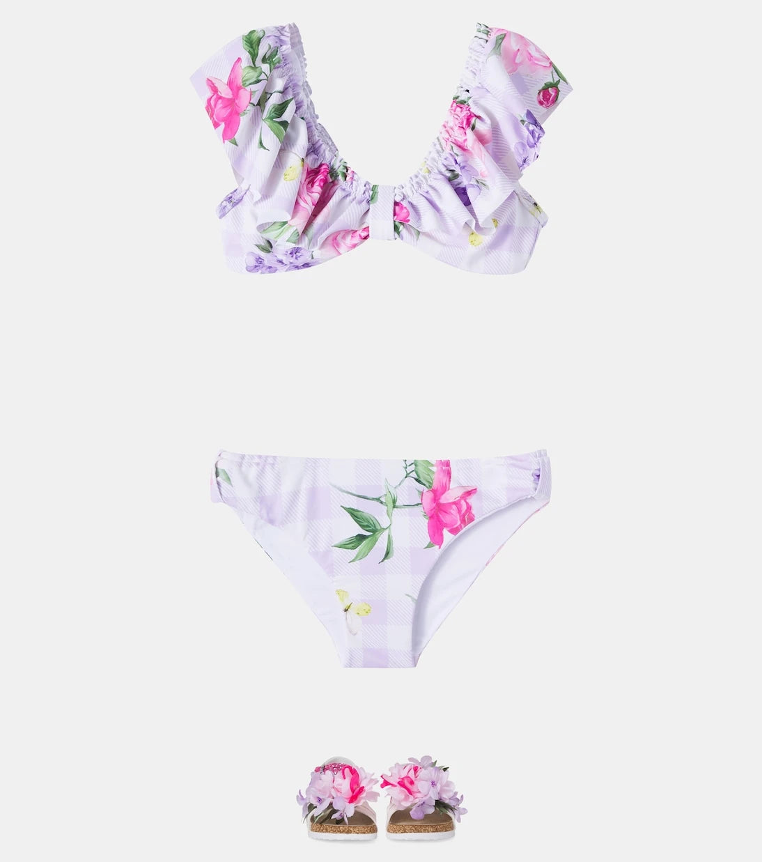 Monnalisa - Floral gingham ruffled bikini