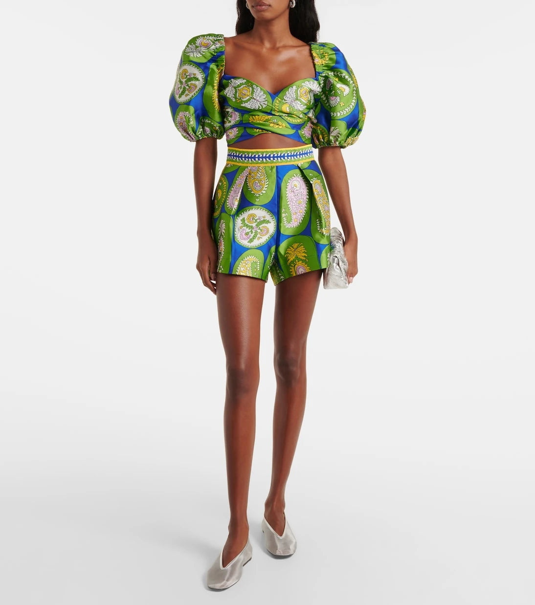 Alémais - Printed balloon-sleeve cropped top