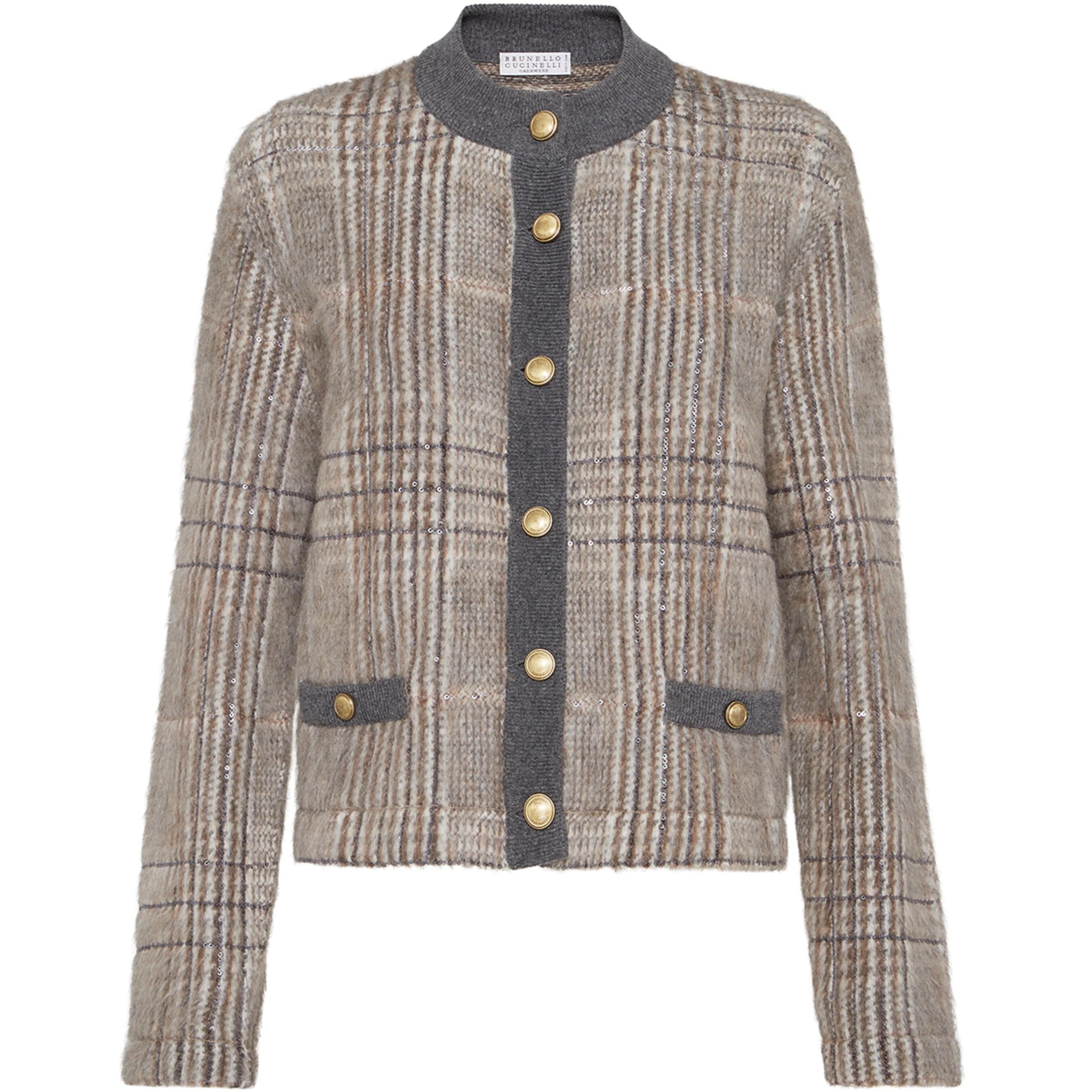 Brunello Cucinelli White Mohair, Virgin Wool and Cashmere Jacquard Cardigan