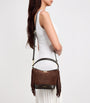 Sandro Paris Brown Mini Leather Fringe Tangoso Bucket Bag
