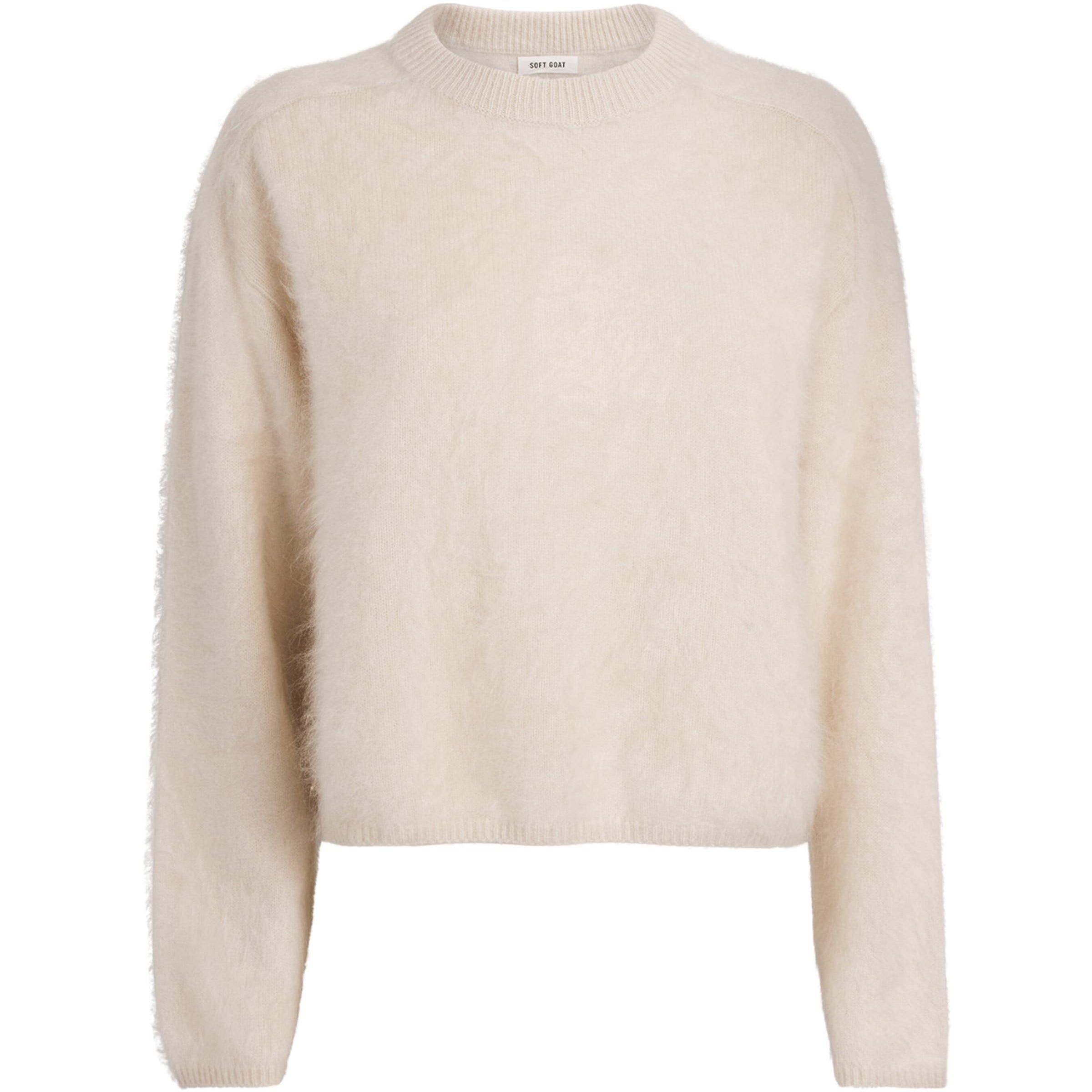 Soft Goat Ivory Brushed Cashmere Crew-Neck Sweater