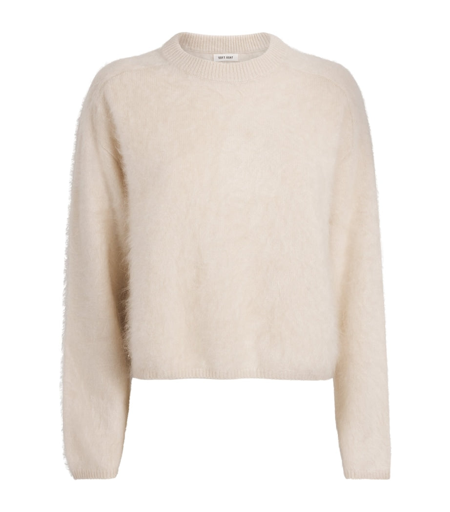Soft Goat Ivory Brushed Cashmere Crew-Neck Sweater