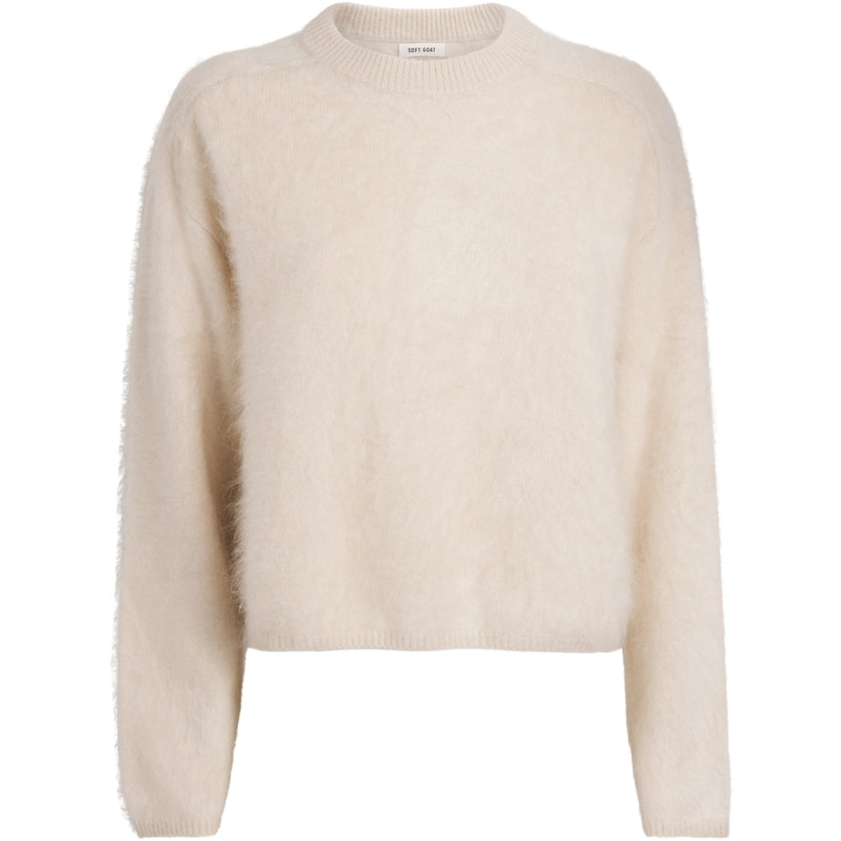 Soft Goat Ivory Brushed Cashmere Crew-Neck Sweater