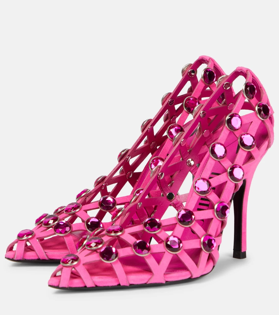The Attico - Grid crystal-embellished suede pumps