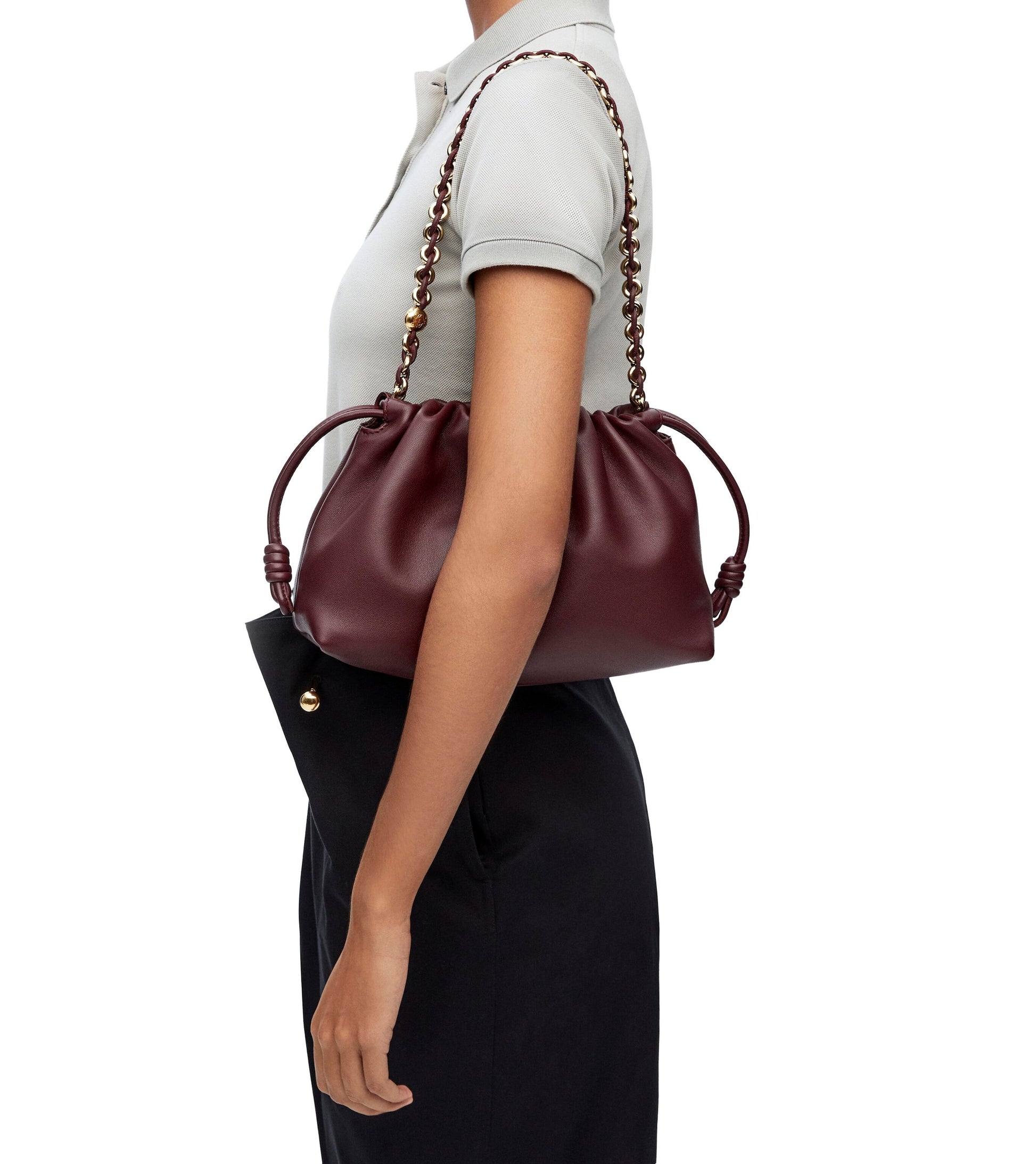 LOEWE Burgundy Leather Flamenco Purse