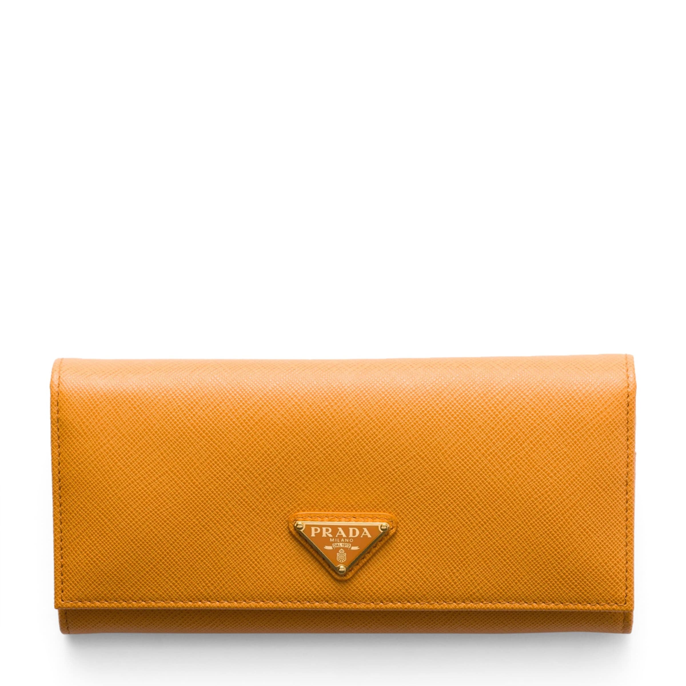 Prada Orange Large Saffiano Leather Wallet