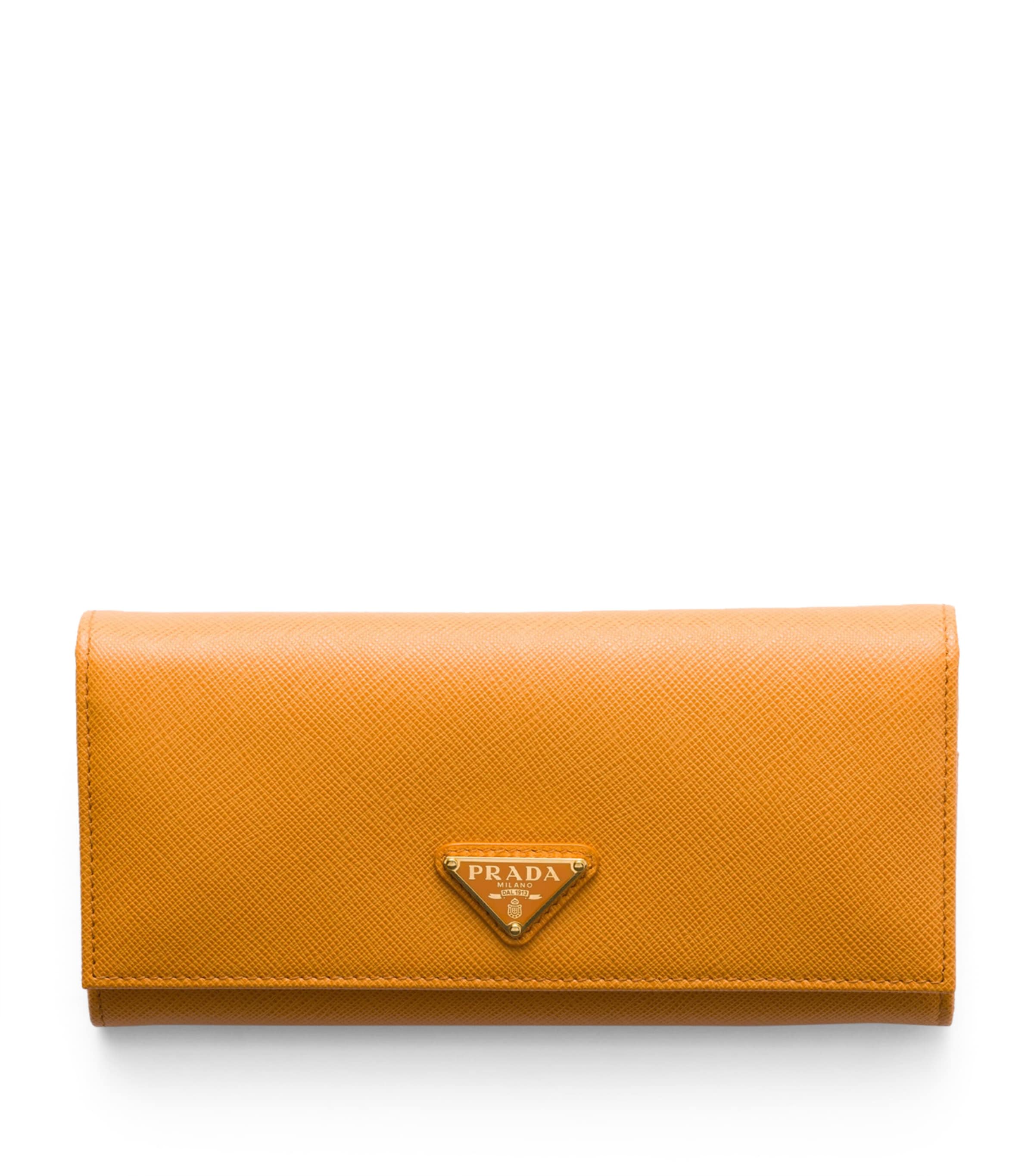 Prada Orange Large Saffiano Leather Wallet