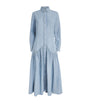 Blue Cotton-Linen Midi Shirt Dress