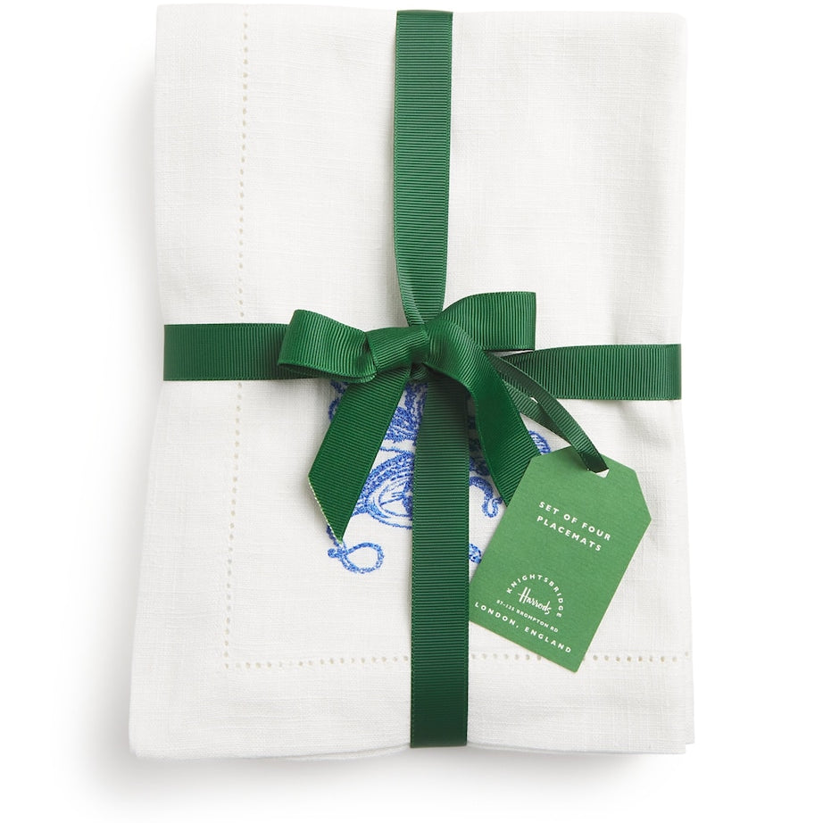 Linen Embroidered Sea Creature Placemats (Set of 4)