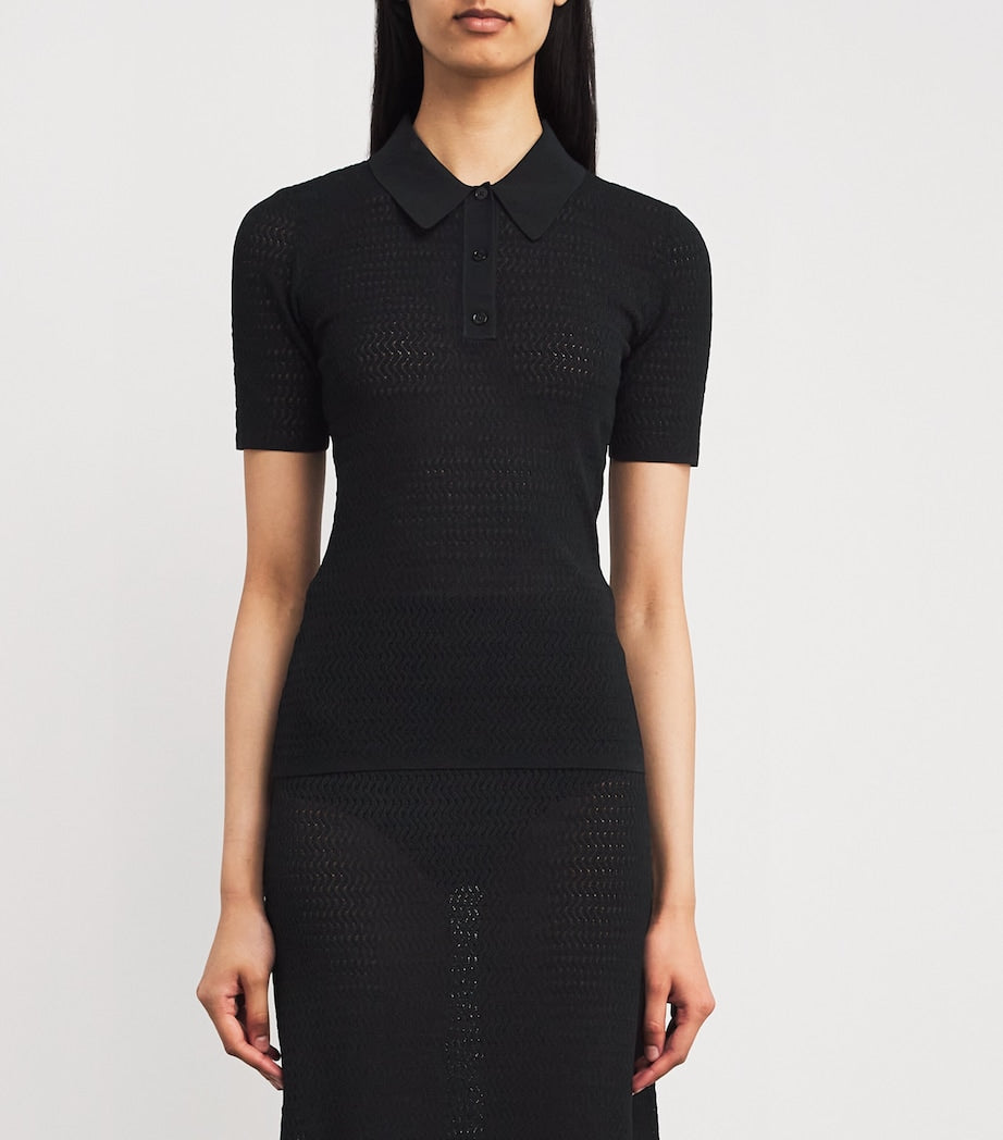 Black Knitted Polo Shirt