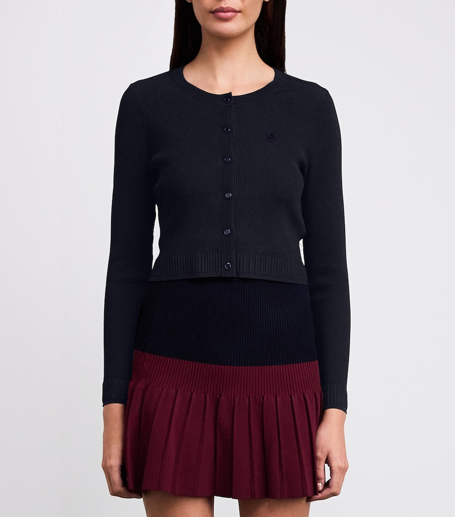 Sandro Paris Blue Rib-Knit Cropped Cardigan