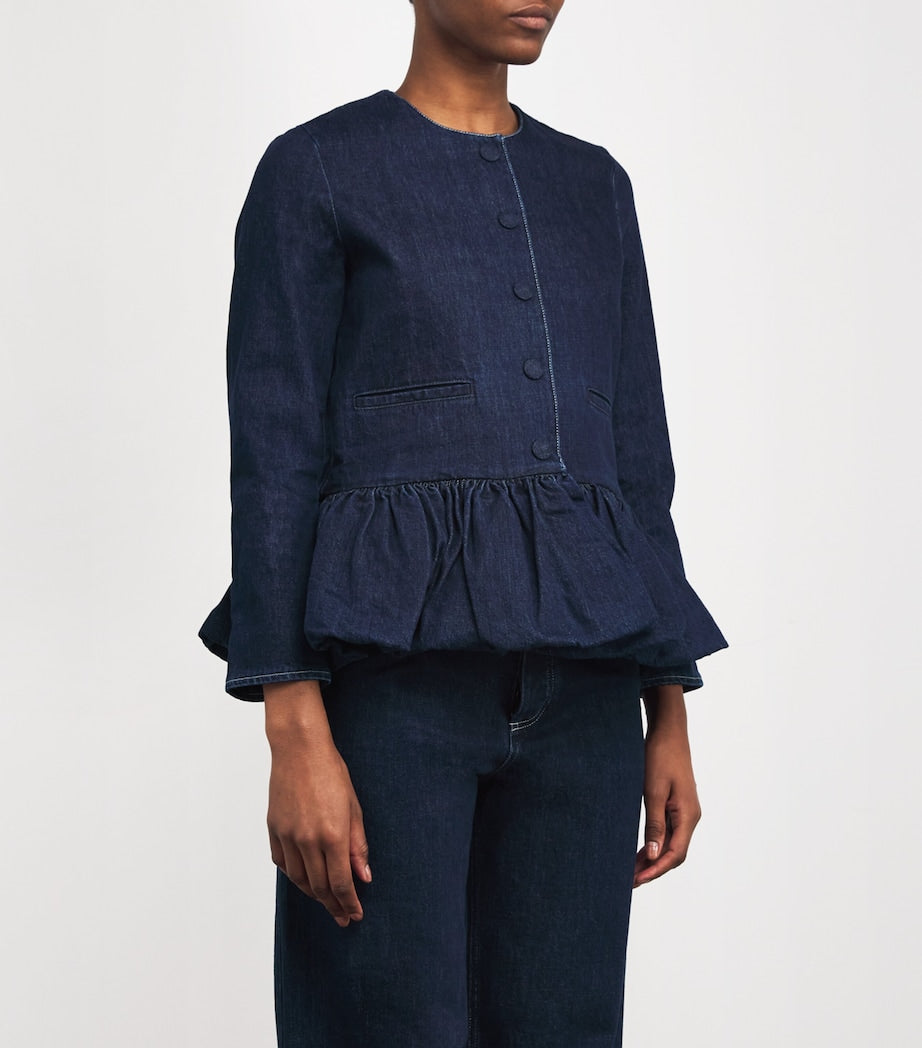 Navy Peplum Denim Jacket
