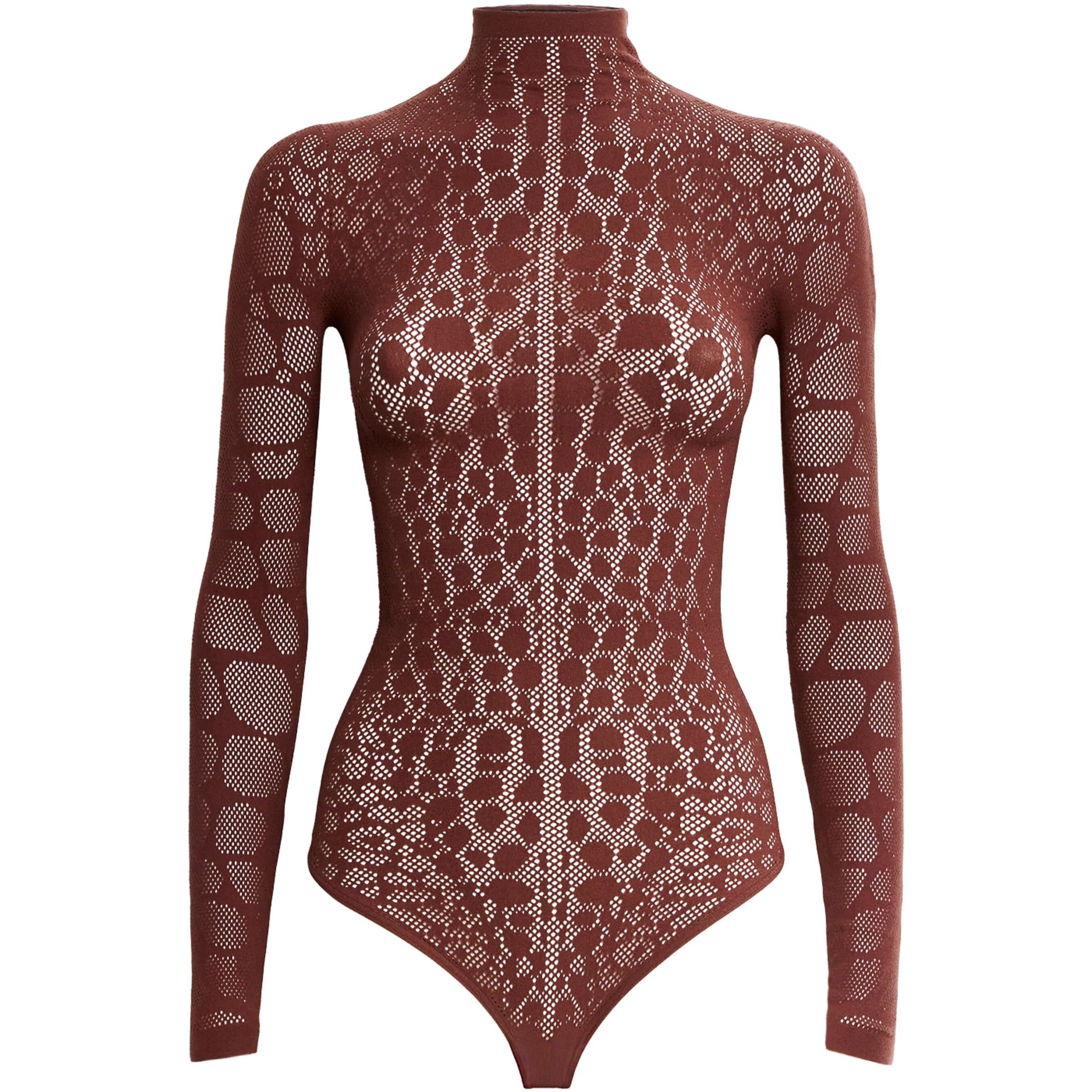Wolford Burgundy Reptile Net Bodysuit