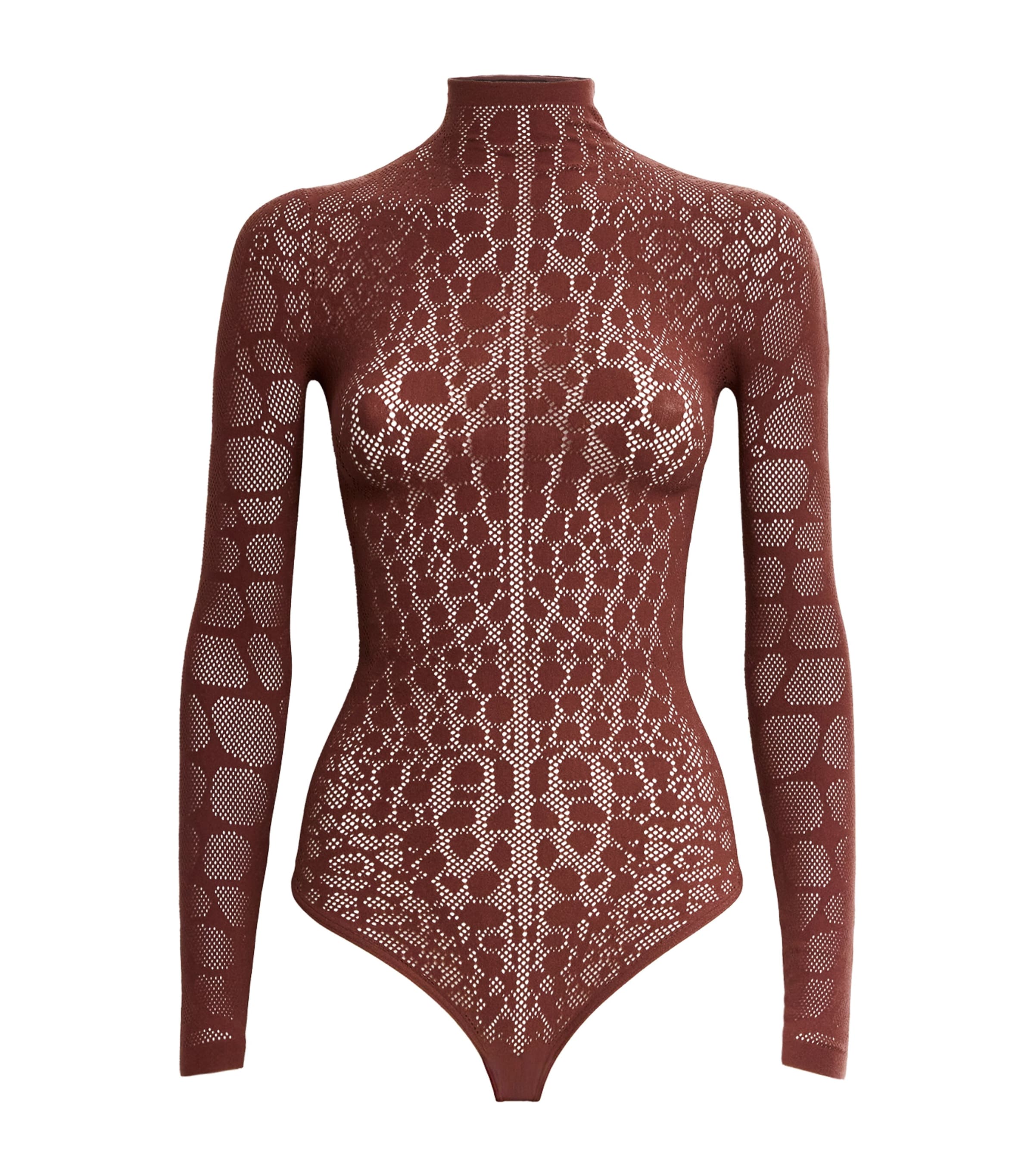 Wolford Burgundy Reptile Net Bodysuit