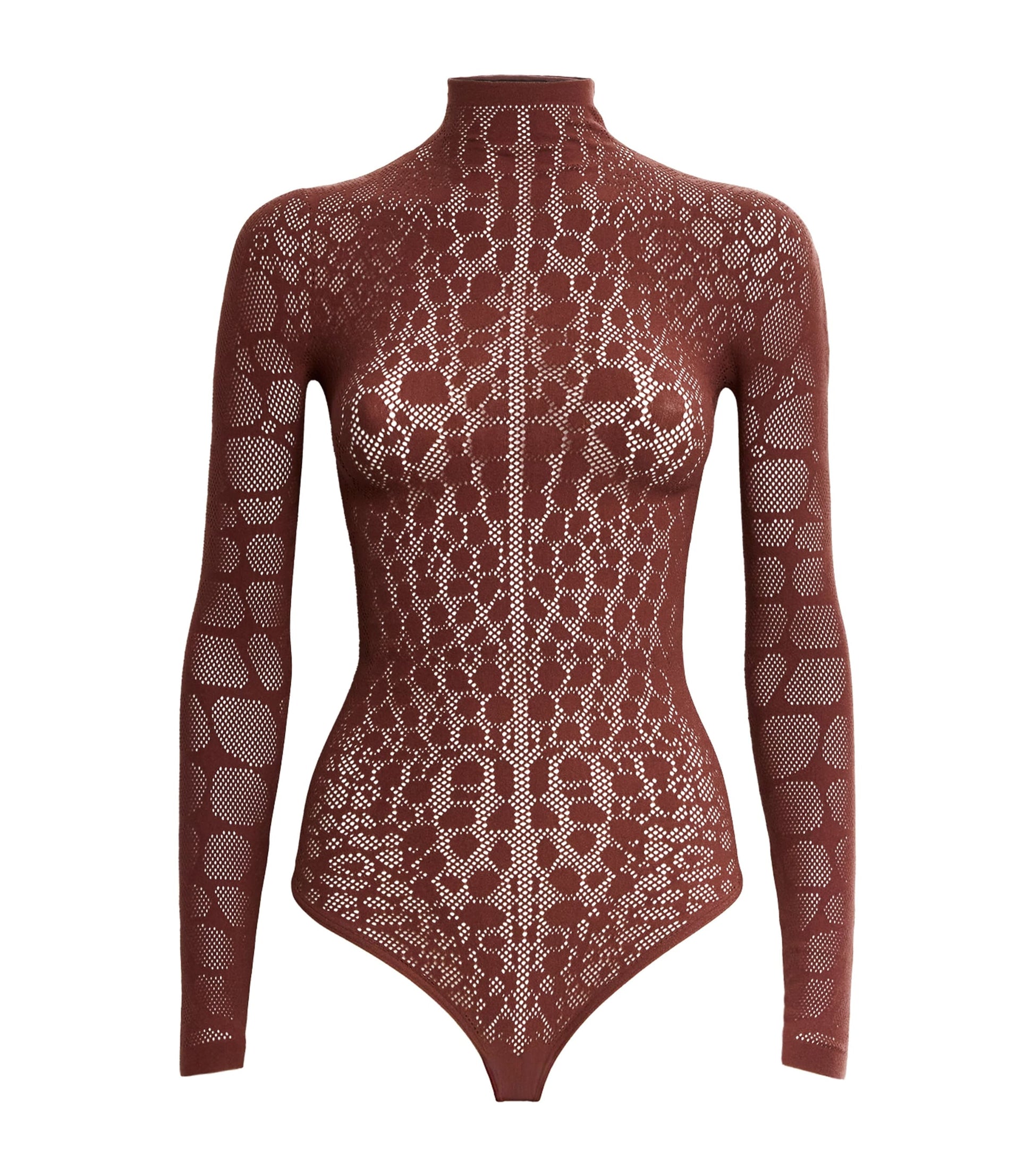 Wolford Burgundy Reptile Net Bodysuit