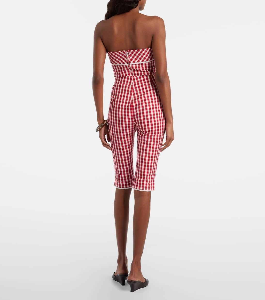 Posse - Ebony gingham lace-trimmed cotton-blend capri pants
