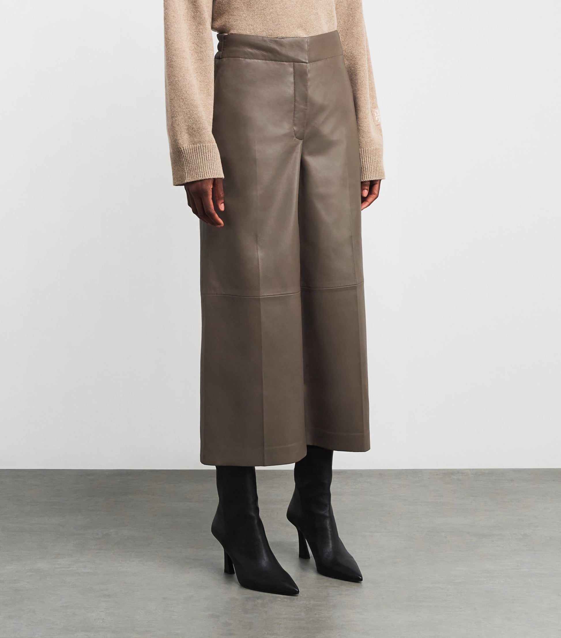 Nappa Leather Thurlow Wide-Leg Trousers MUSHROOM