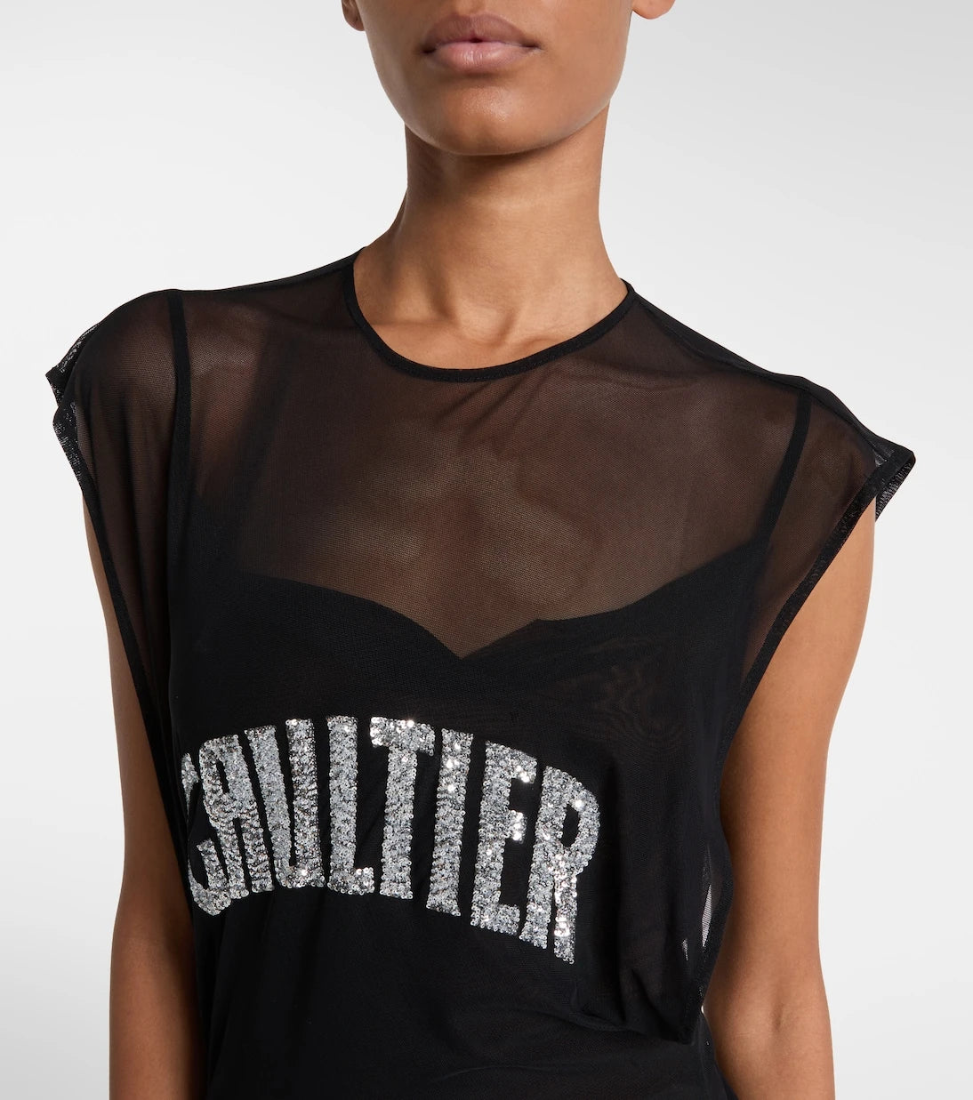 Jean Paul Gaultier - Logo sequined mesh maxi dress