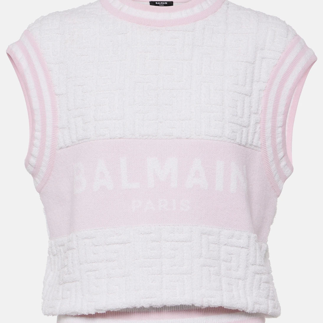 Balmain - Monogram wool and cotton-blend knitted top