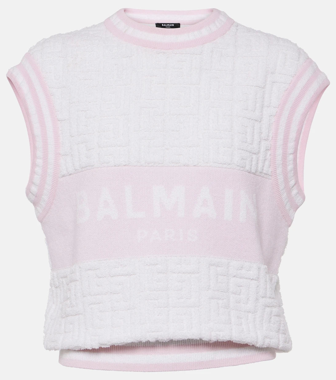 Balmain - Monogram wool and cotton-blend knitted top