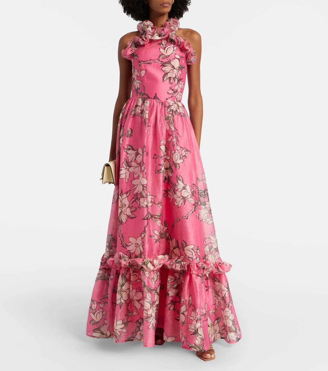 Leo Lin - Isabelle floral ruffled linen-blend gown