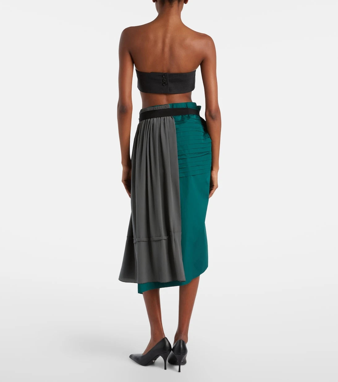 Prada - Paneled belted midi skirt