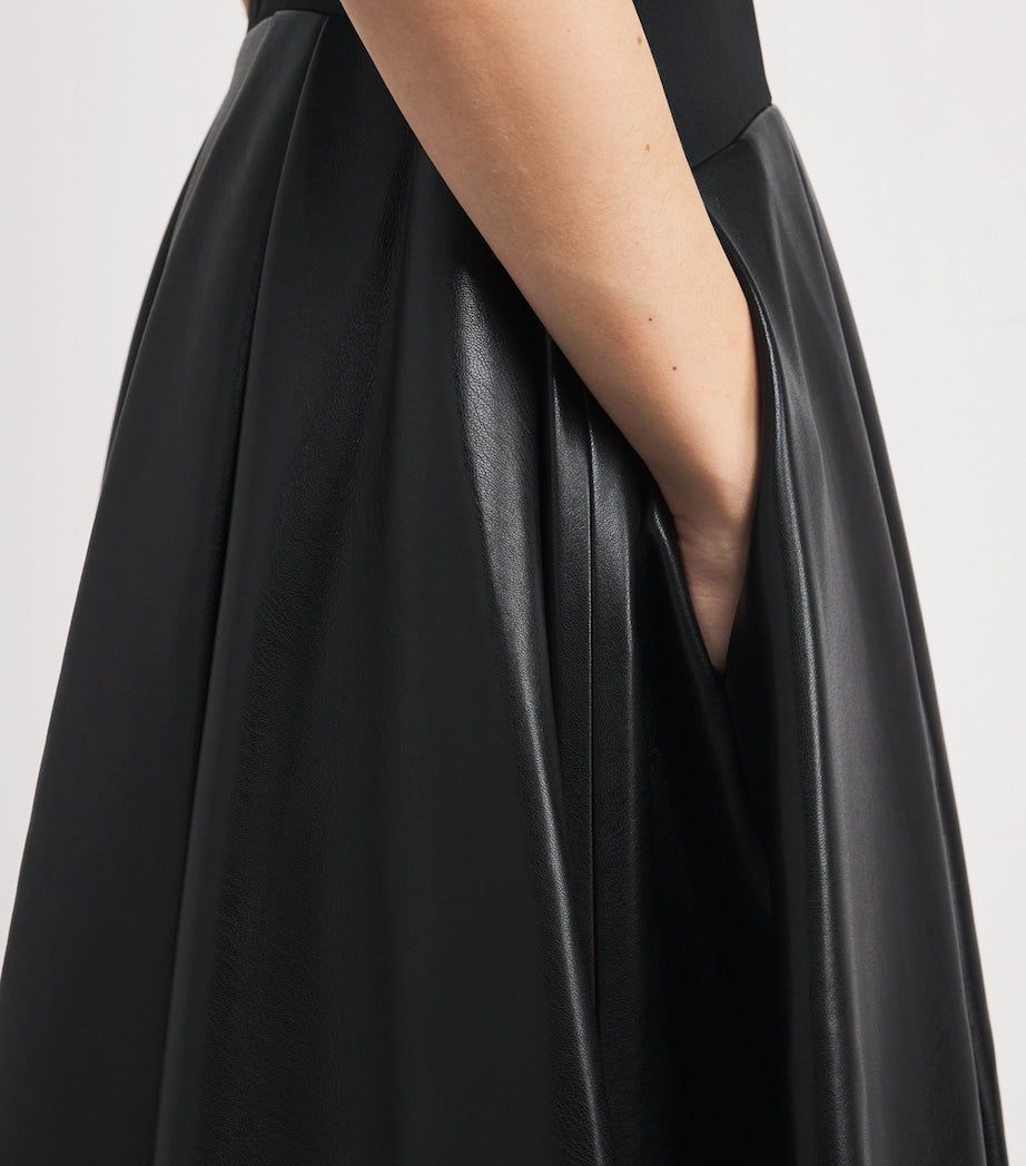 Alice+Olivia Black Scuba-Faux Leather Adley Dress