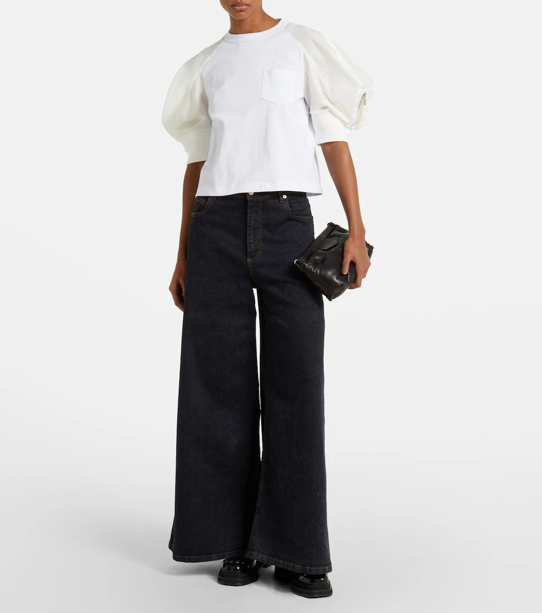 Sacai - Puff-sleeve cotton-blend T-shirt