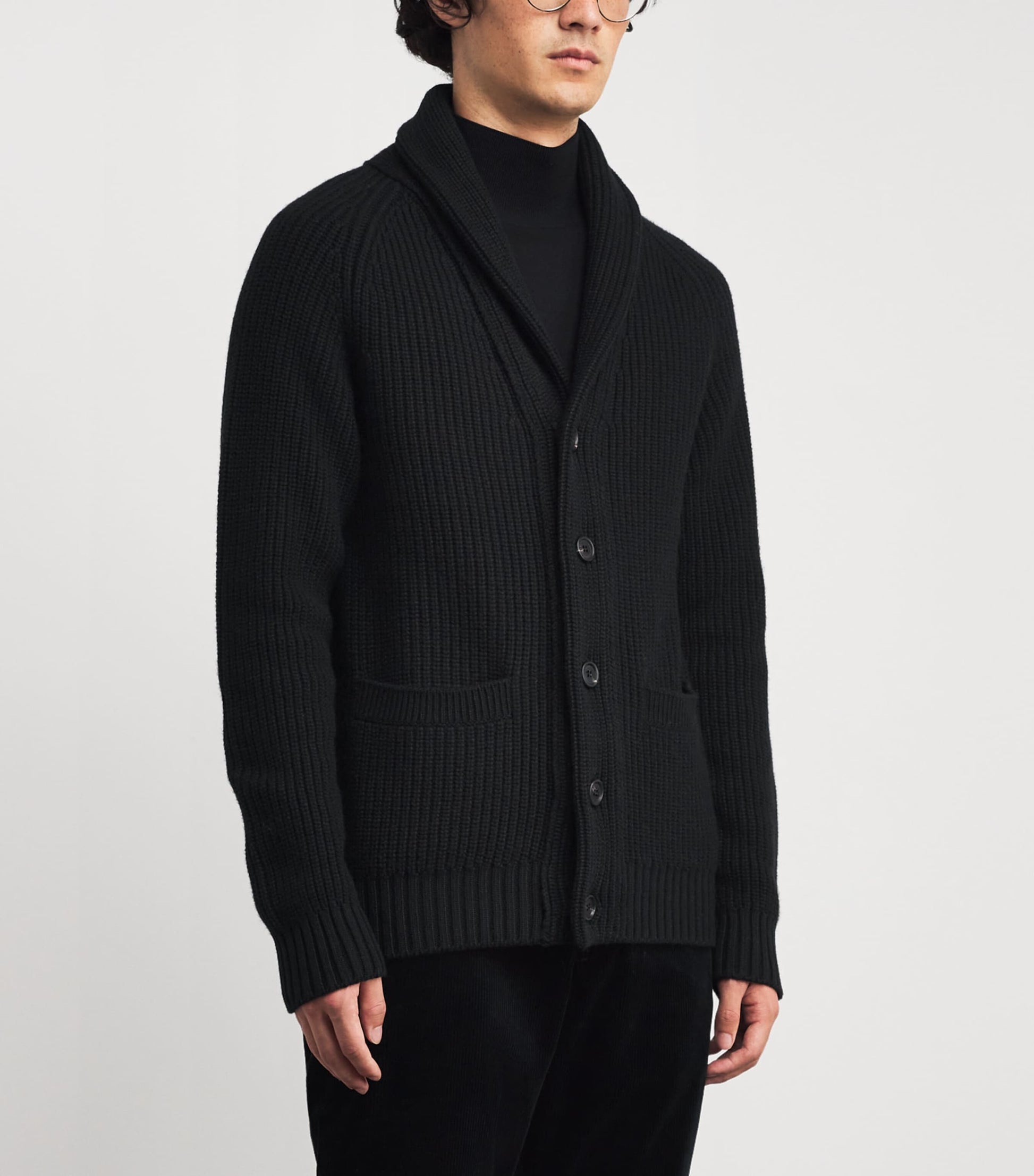 Black Cashmere Shawl-Collar Cardigan