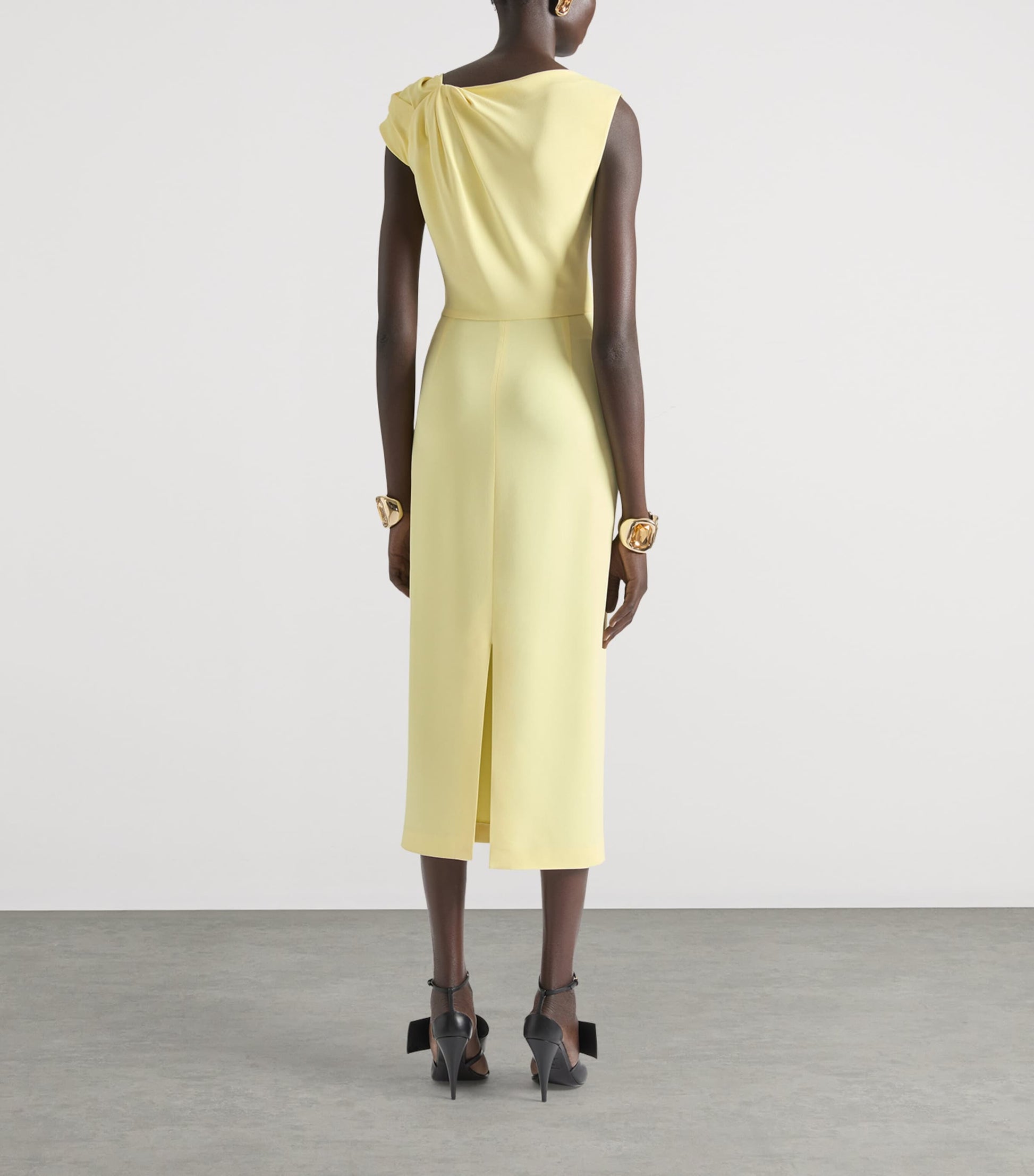 Givenchy Yellow Crepe Draped Midi Dress
