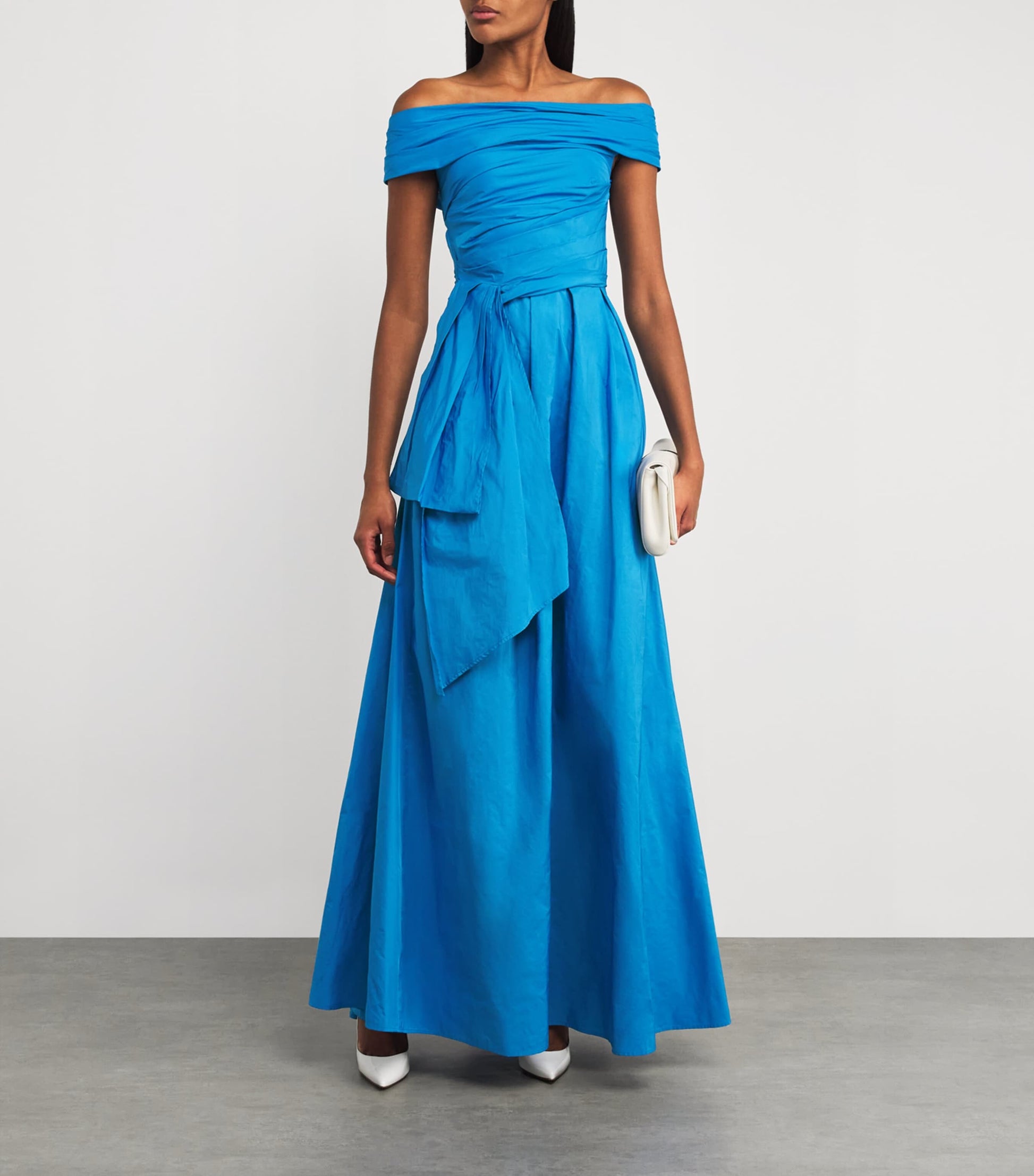 Blue Taffeta Off-The-Shoulder Gown