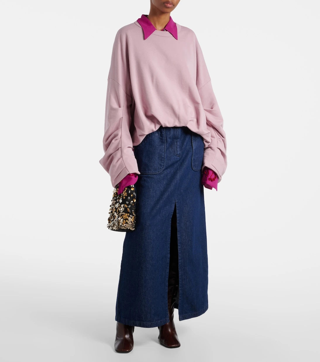 Dries Van Noten - Belted denim maxi skirt
