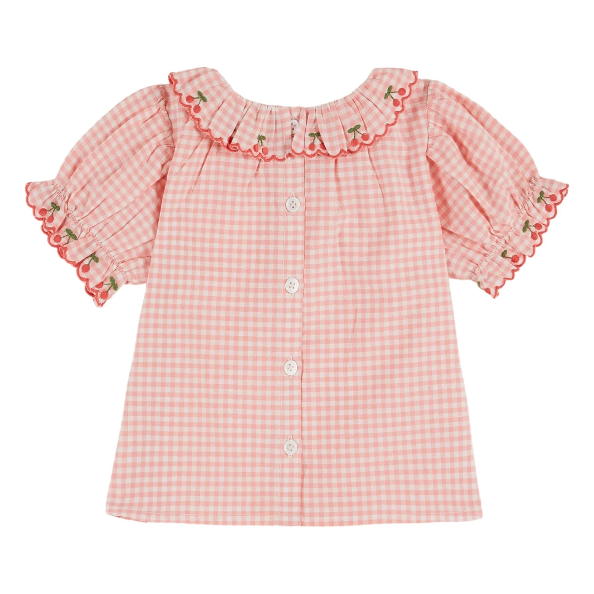 Emile et Ida - Gingham collar embroidered blouse Organic cotton | Pink