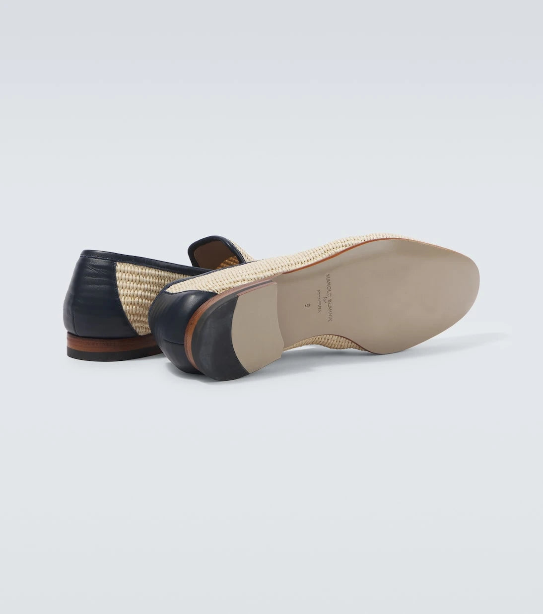 Manolo Blahnik - Mario deri şeritli rafya görünümlü loafer ayakkabı