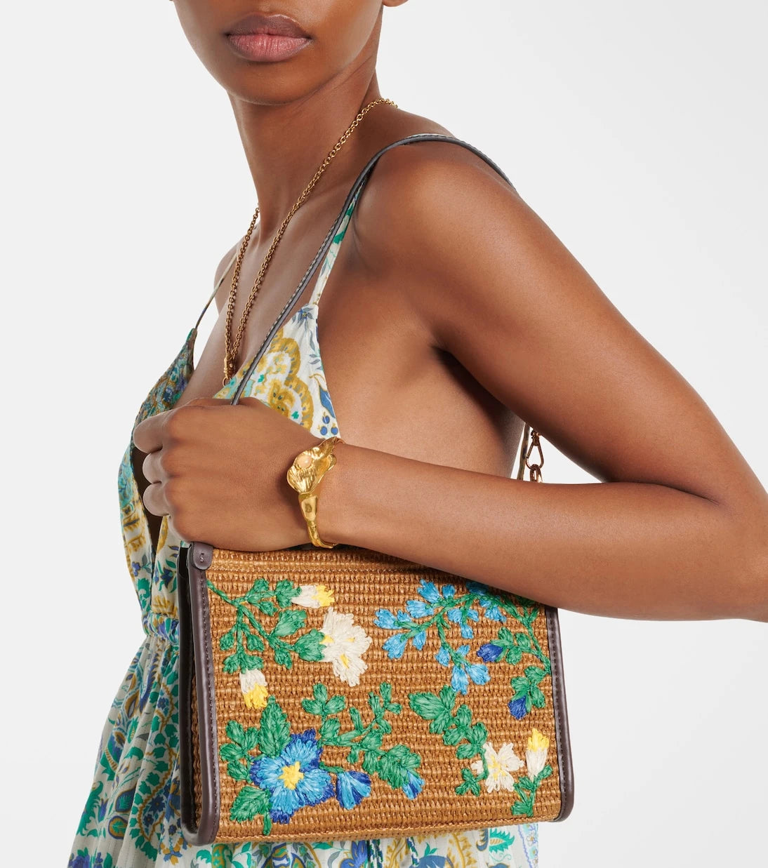 Etro - Floral raffia shoulder bag