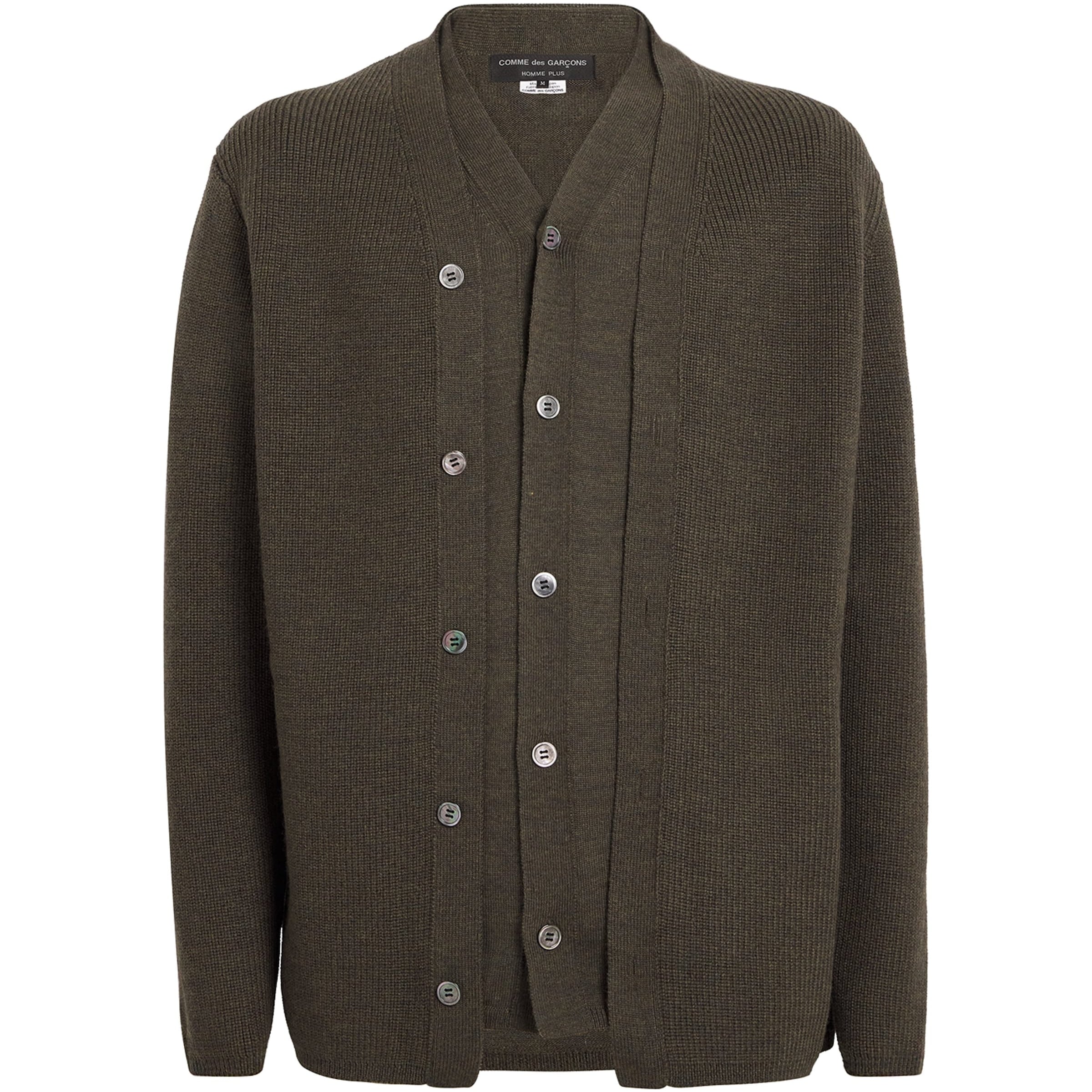 Green Wool Double-Layered Cardigan