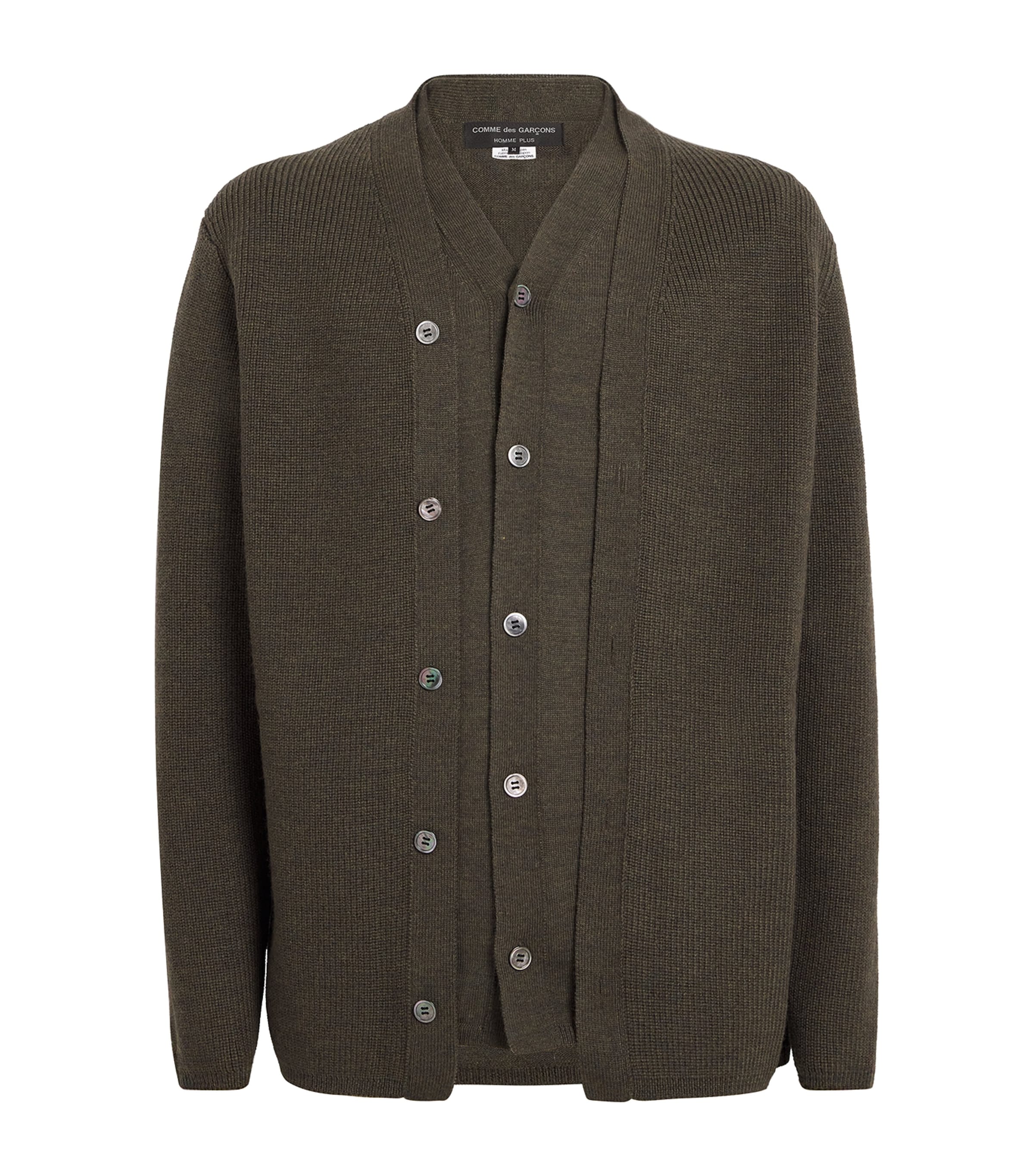 Green Wool Double-Layered Cardigan
