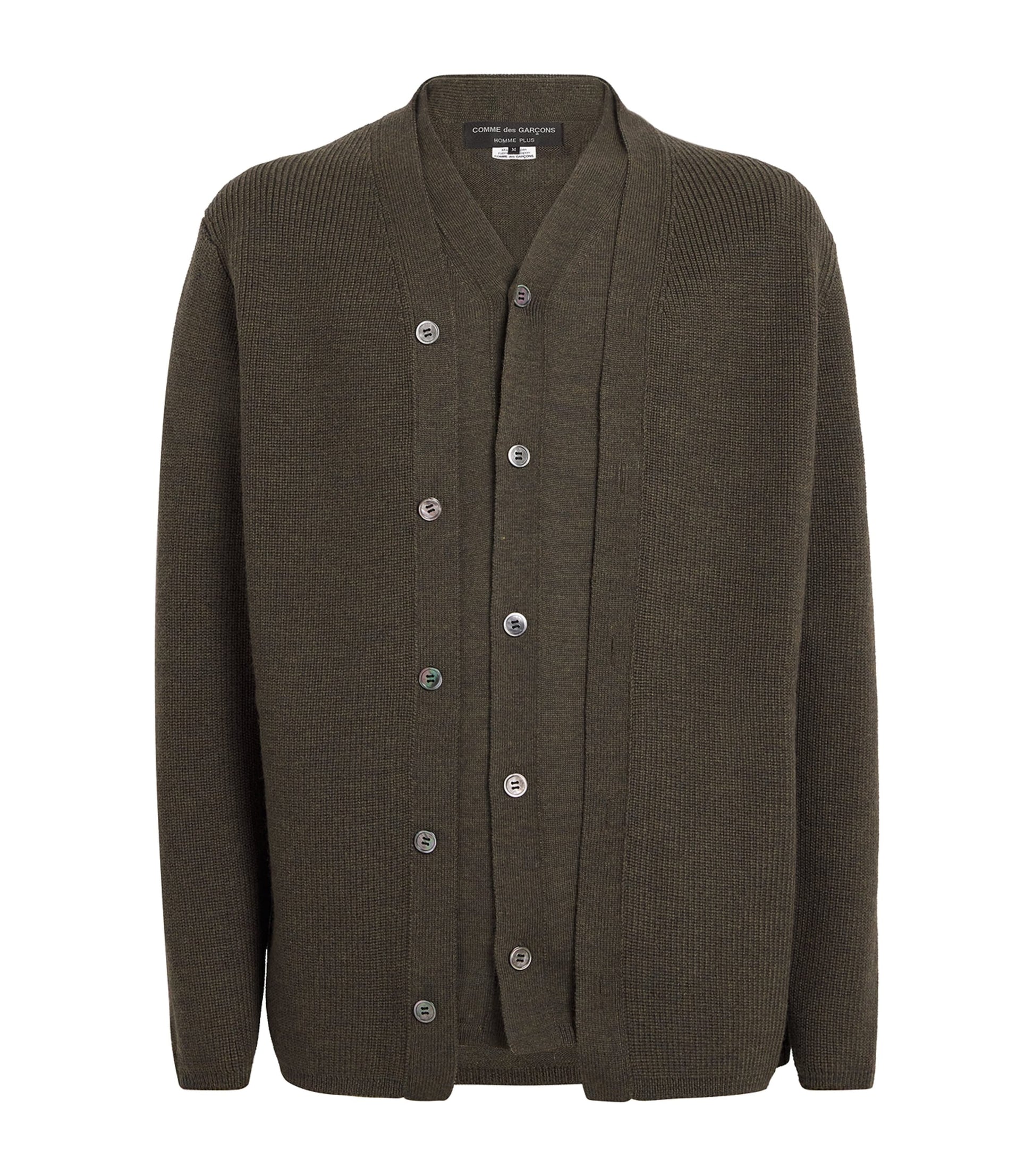 Green Wool Double-Layered Cardigan