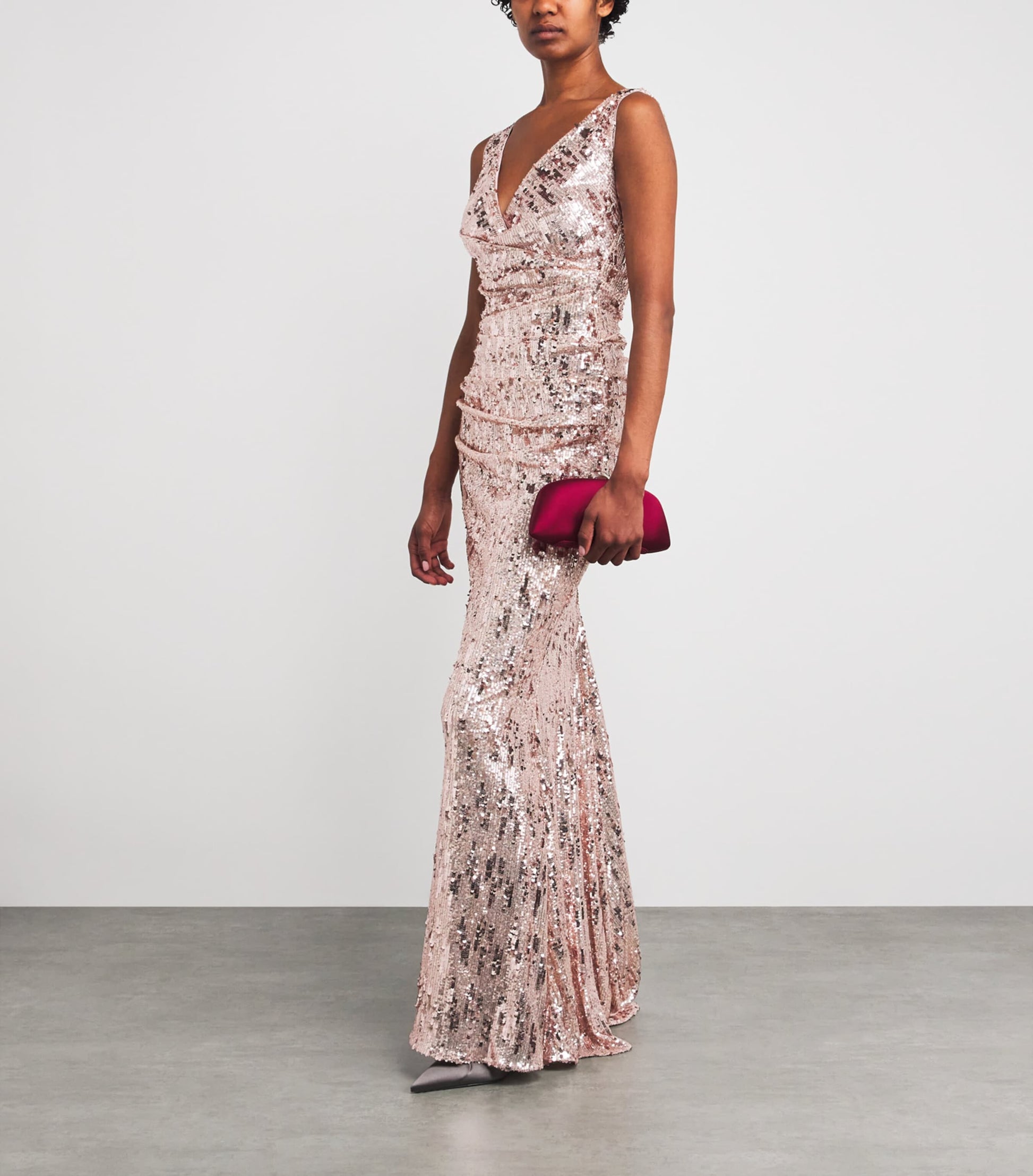 Rose Gold Sequinned V-Neck Gown