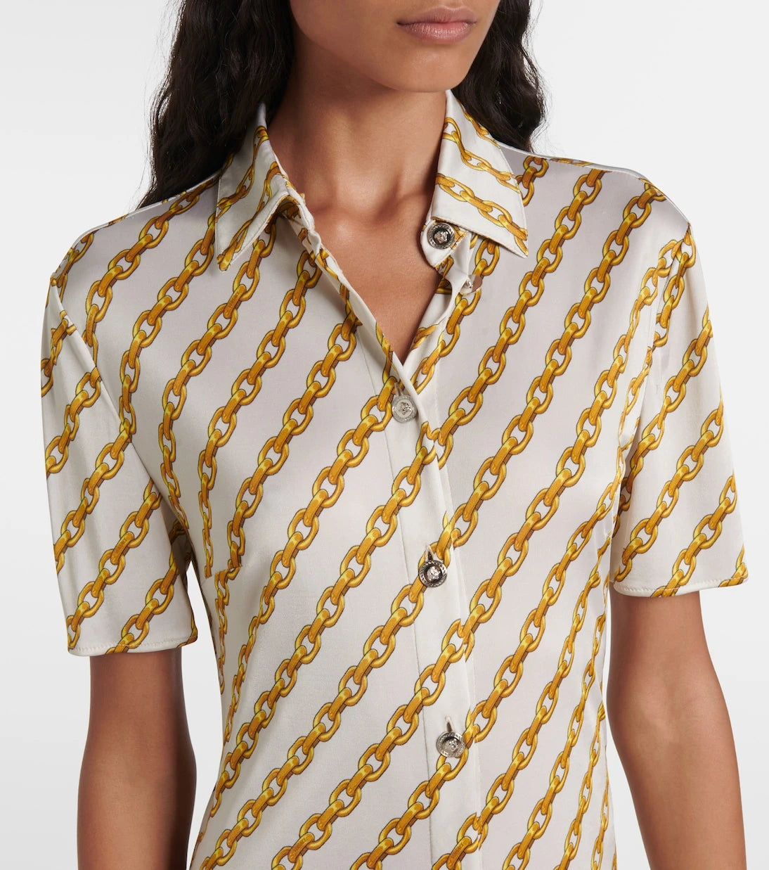 Versace - Chain Stripe satin shirt dress