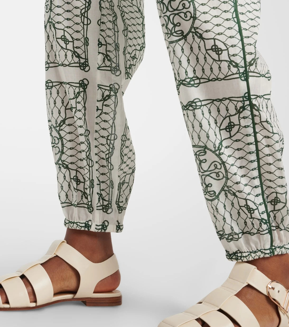Tory Burch - بنطلون قطني مطبوع بخصر مرتفع وقصّة مدببة