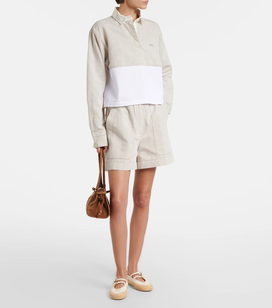 Prada - Cotton and linen chambray shorts