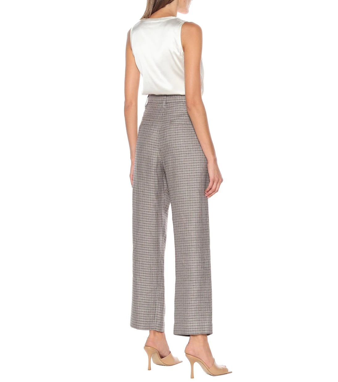 Brunello Cucinelli - Checked linen, wool and silk wide-leg pants